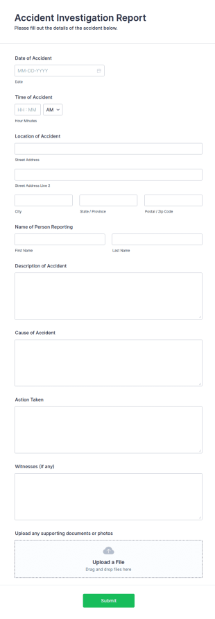Accident Investigation Report Form Template