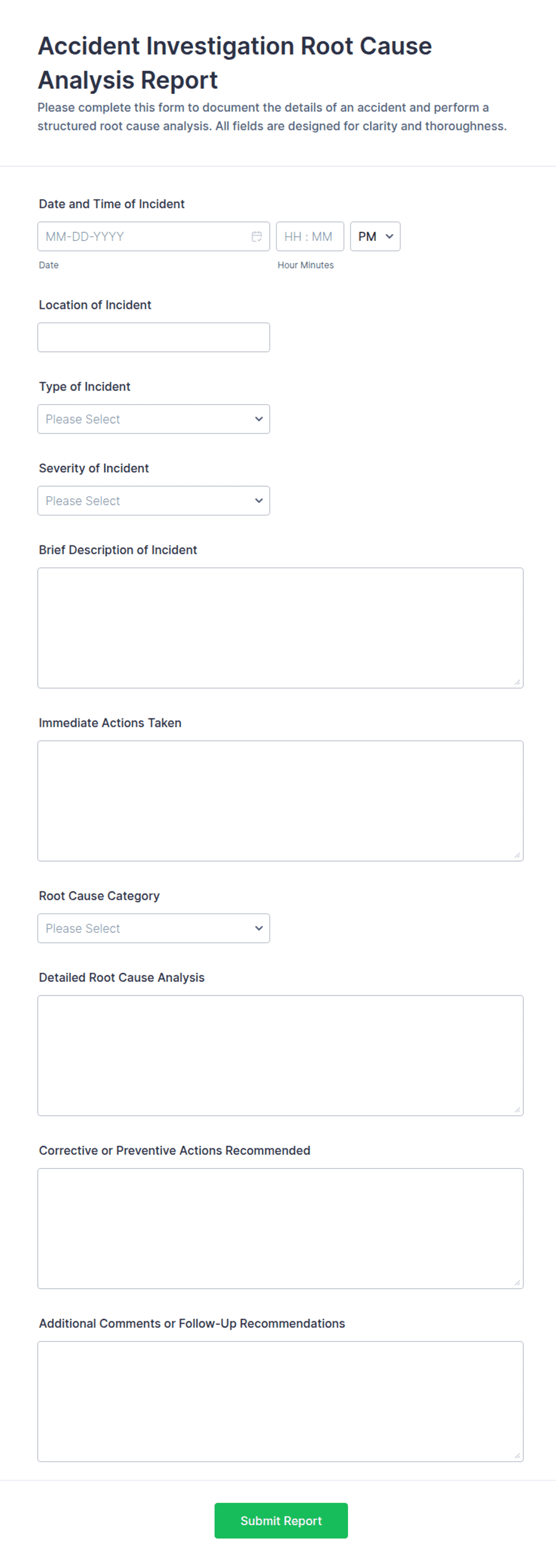 Accident Investigation Root Cause Analysis Form Template | Jotform
