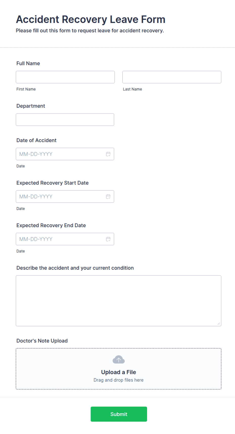 Accident Recovery Leave Form Template | Jotform