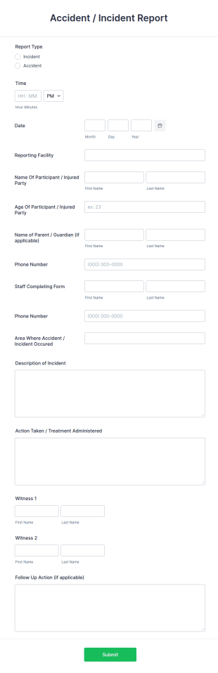 Accident Report Form Template