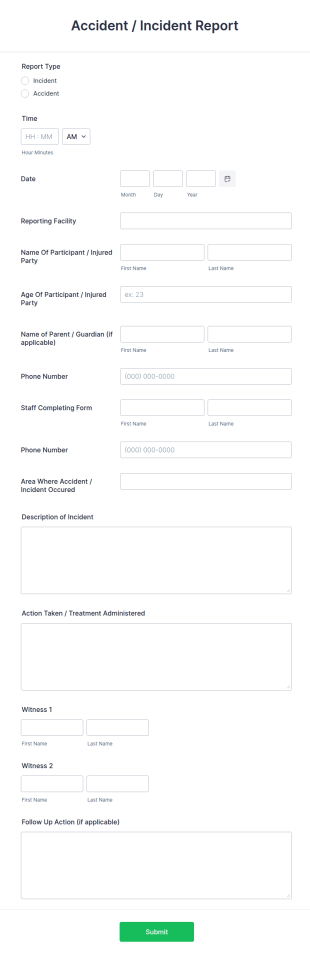 Accident Report Form Template