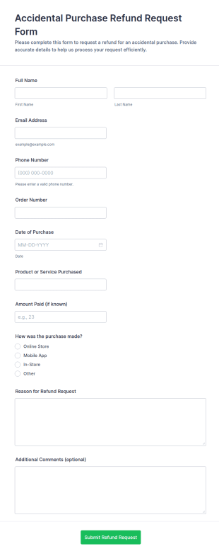 Accidental Purchase Refund Request Form Template