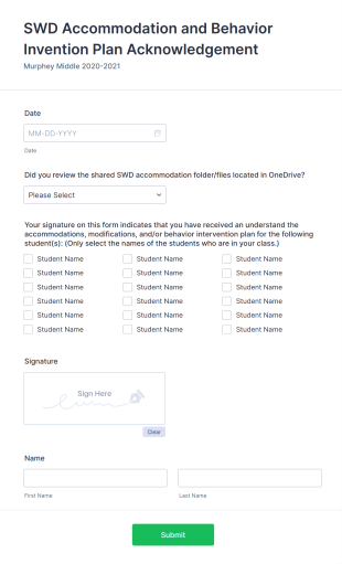 Accommodation Acknowledgement Form Template