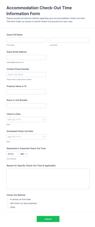 Accommodation Check Out Time Information Form Template