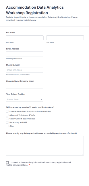 Accommodation Data Analytics Workshop Registration Form Template