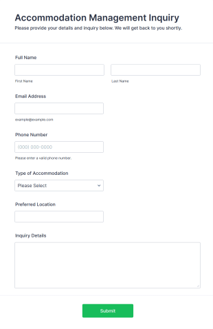 Accommodation Management Inquiry Form Template