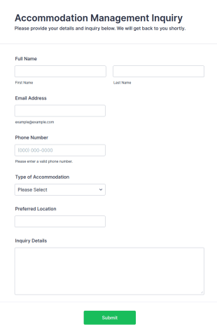 Accommodation Management Inquiry Form Template