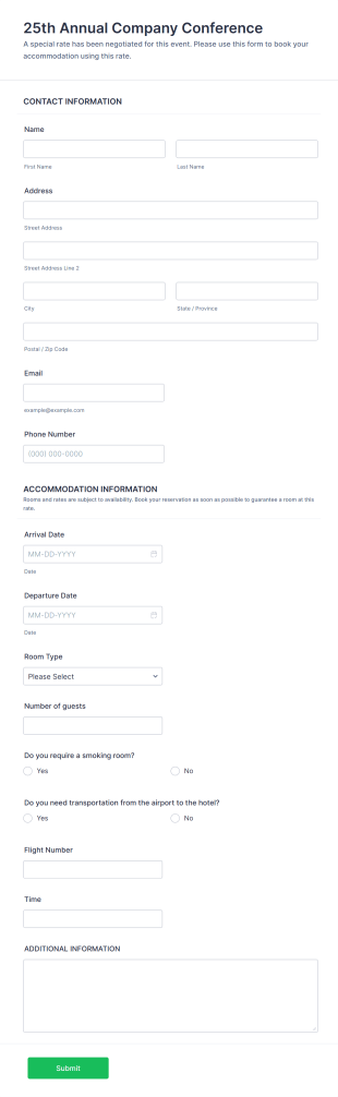 Accommodation Registration Form Template