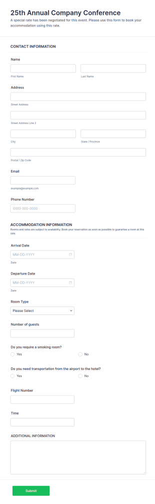 Accommodation Registration Form Template
