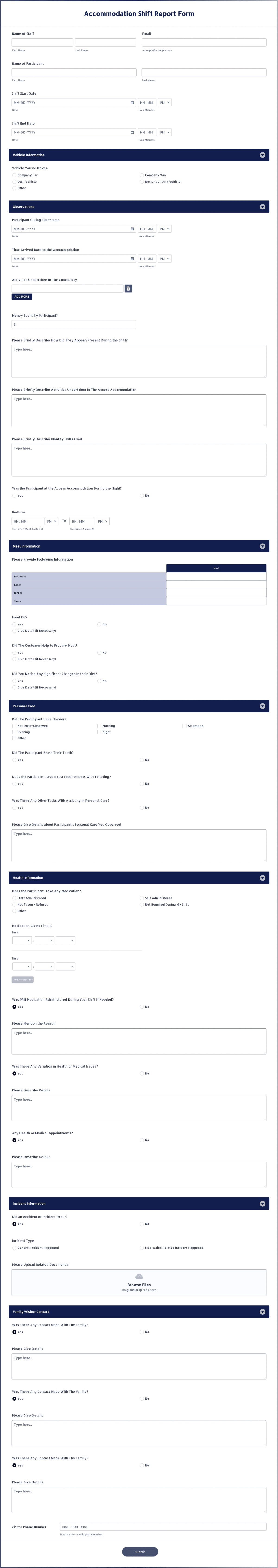 Accommodation Shift Report Form Template Jotform 6754