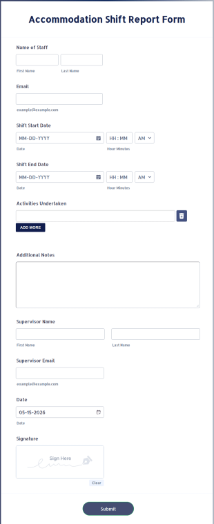 Accommodation Shift Report Form Template