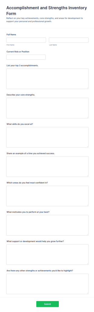 Accomplishment And Strengths Inventory Form Template