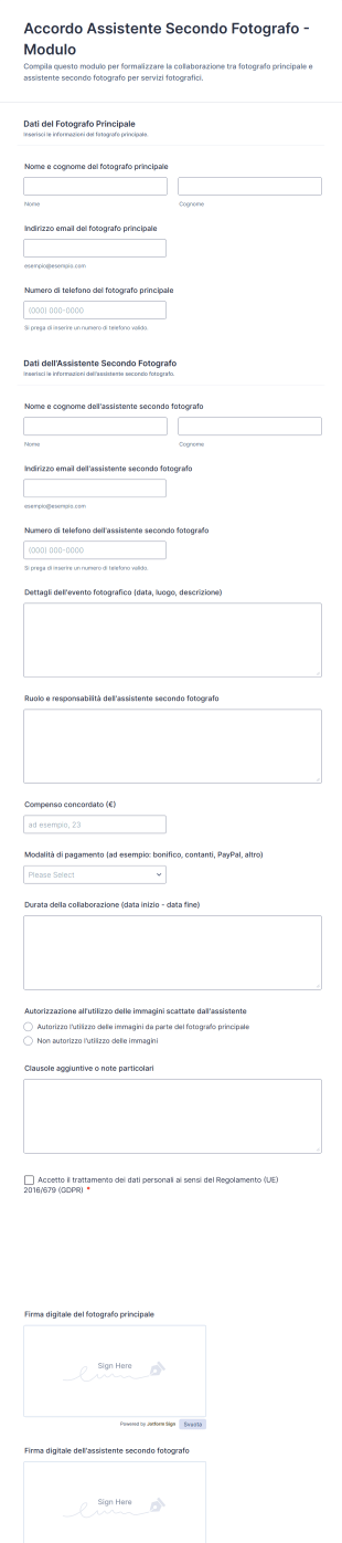 Accordo Assistente Secondo Fotografo Modulo
