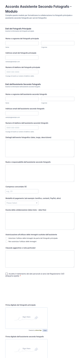 Accordo Assistente Secondo Fotografo Modulo