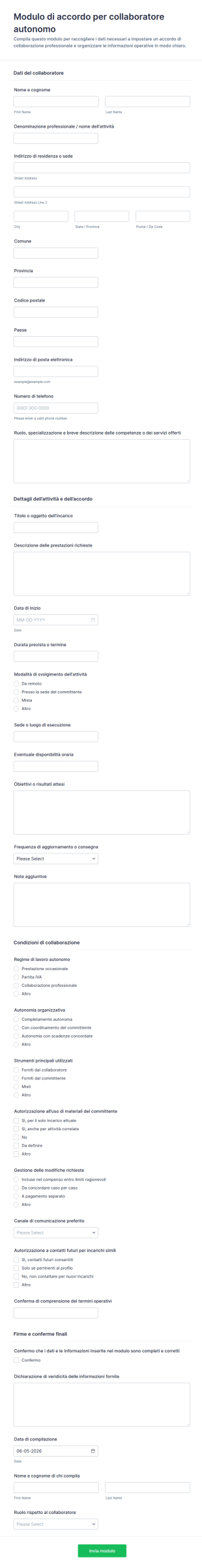 Accordo Di Collaborazione Per Lavoratori Autonomi Modulo