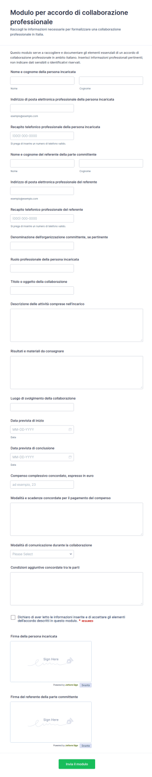 Accordo Di Collaborazione Professionale Form