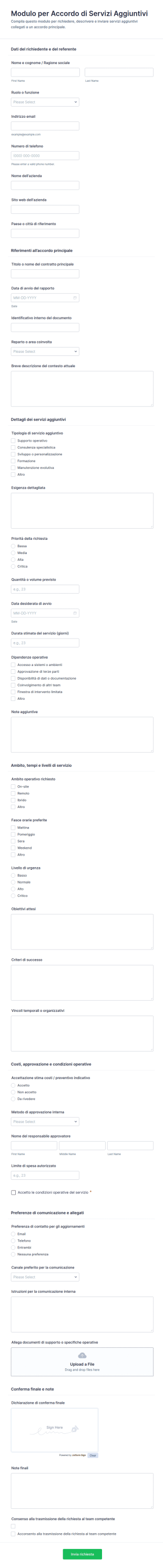 Accordo Di Servizio Aggiuntivo Modulo