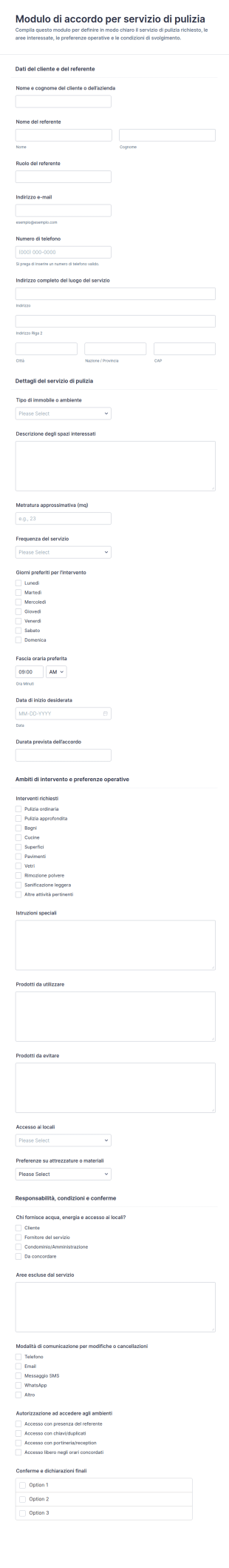 Accordo Di Servizio Di Pulizia Form
