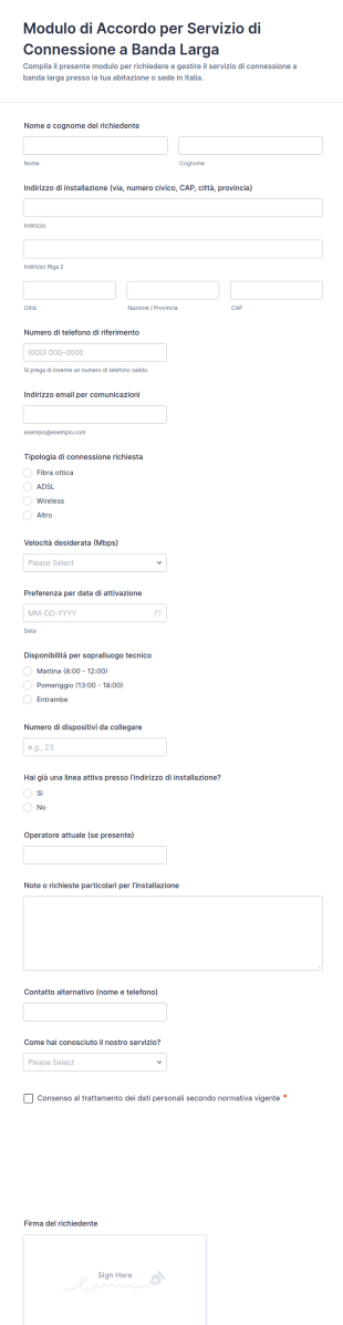 Accordo Di Servizio Internet Form