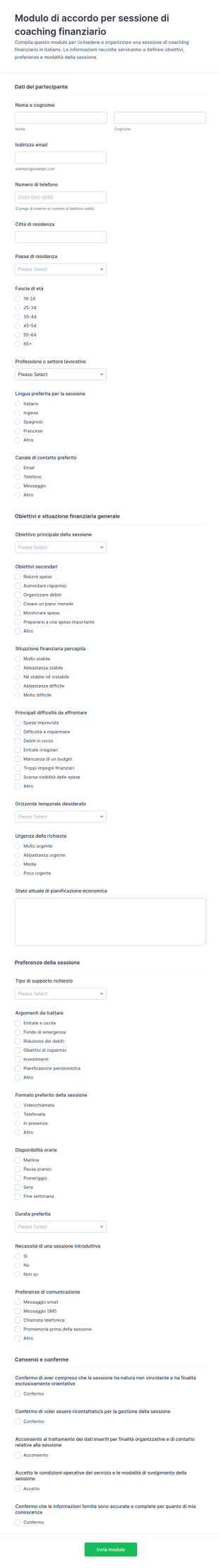 Accordo Di Sessione Di Consulenza Finanziaria Form