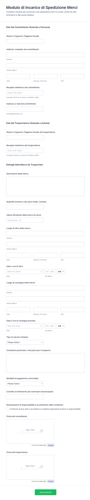 Accordo Di Spedizione Merci Modulo