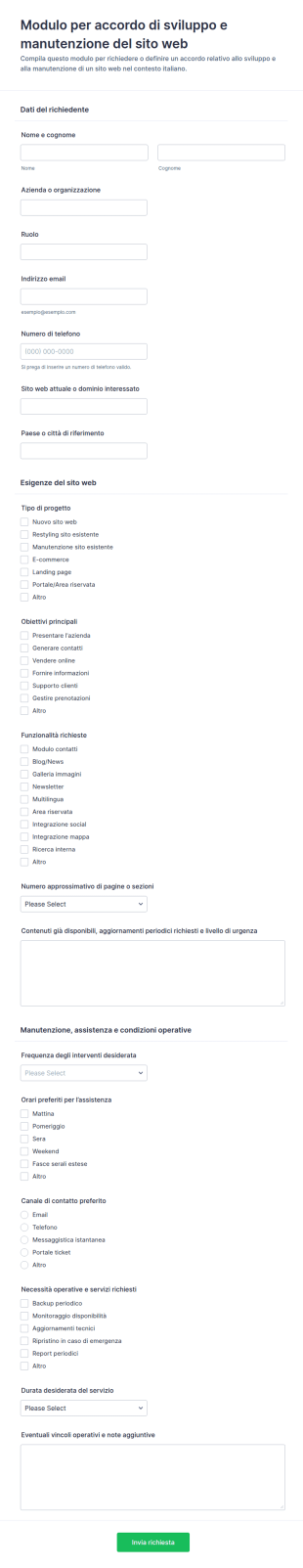 Accordo Di Sviluppo E Manutenzione Del Sito Web Form