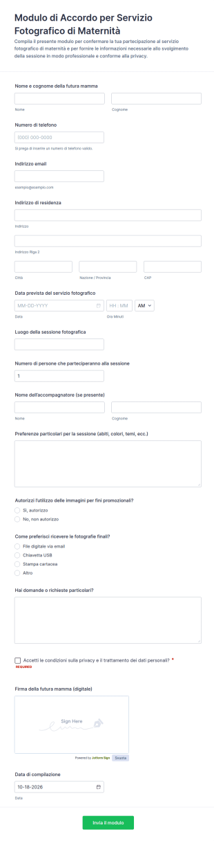 Accordo Fotografico Per Maternità Form