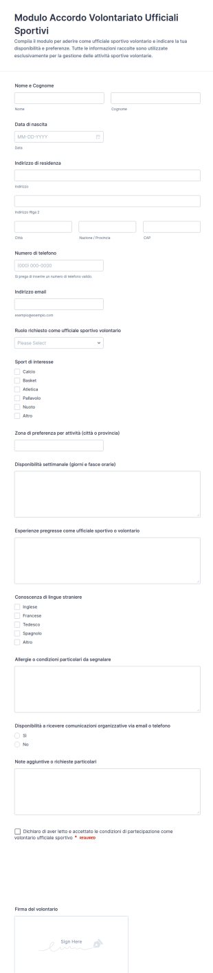 Accordo Per Ufficiale Sportivo Volontario