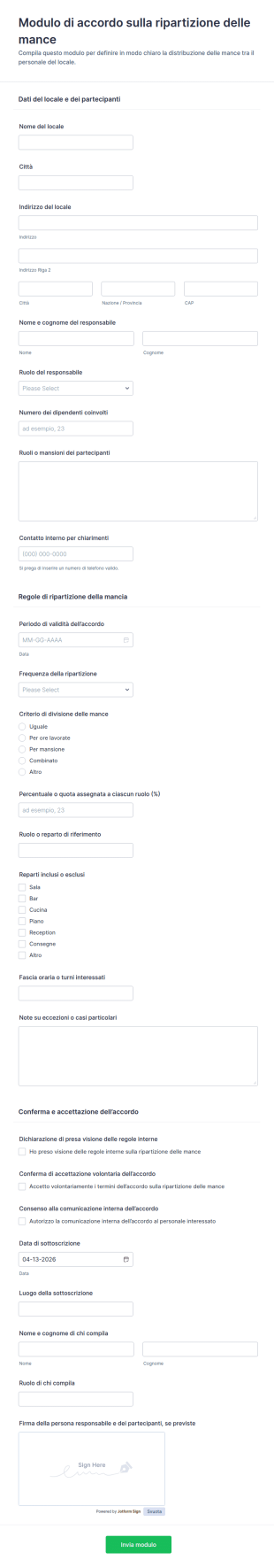 Accordo Sulla Distribuzione Delle Mance Modulo