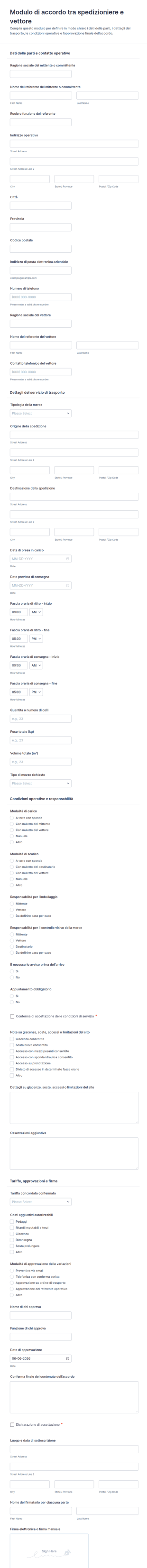 Accordo Tra Spedizioniere E Trasportatore Modulo