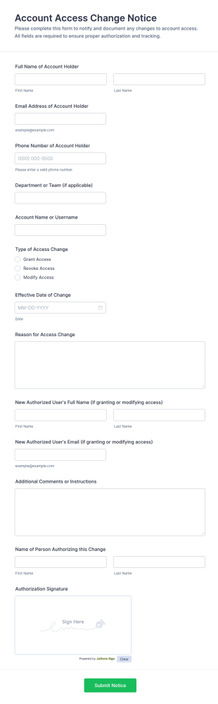 Account Access Change Notice Form Template
