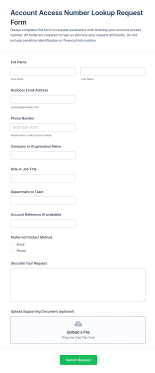 Account Access Number Lookup Request Form Template