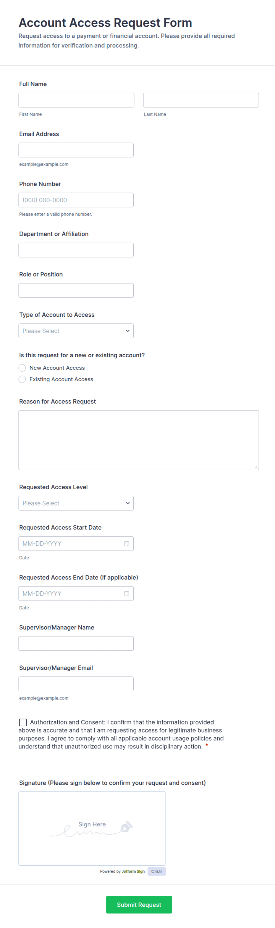 Access Request Form Example Account Access Request Form Template | Jotform