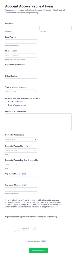 Account Access Request Form Template