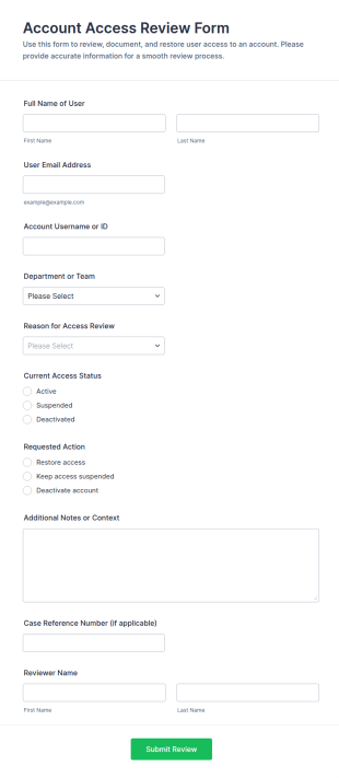 Account Access Review Form Template