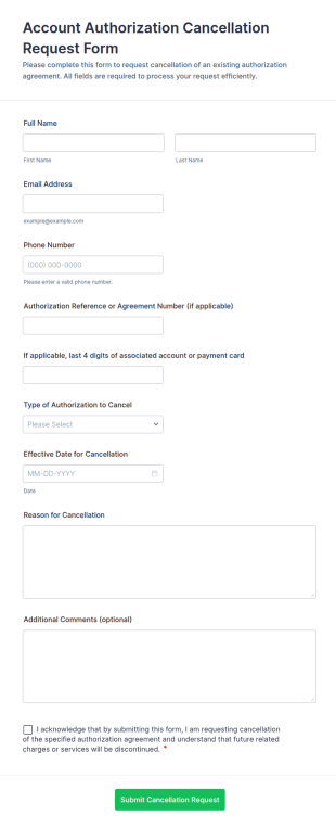 Account Authorization Cancellation Request Form Template