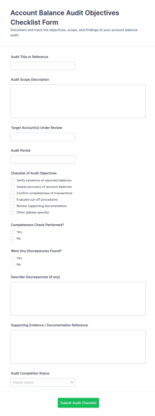 Account Balance Audit Objectives Checklist Form Template
