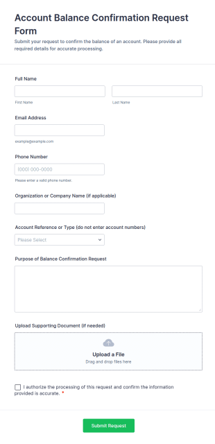 Account Balance Confirmation Request Form Template