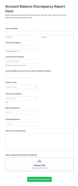 Account Balance Discrepancy Report Form Template