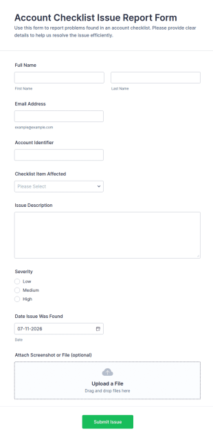 Account Checklist Issue Report Form Template