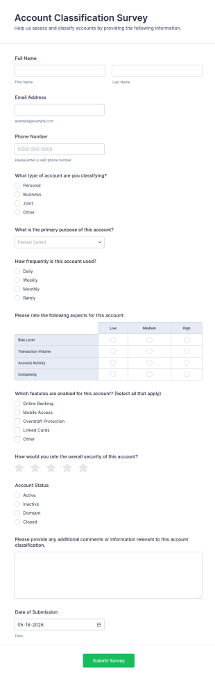 Account Classification Survey Form Template