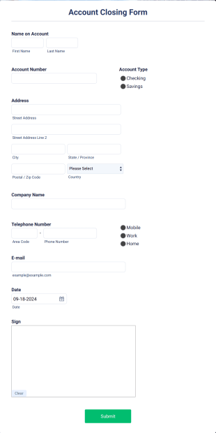 Account Closing Form Template