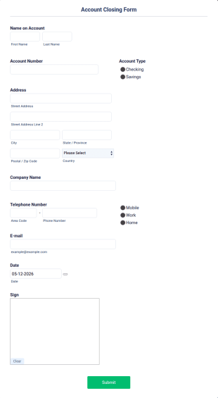 Account Closing Form Template