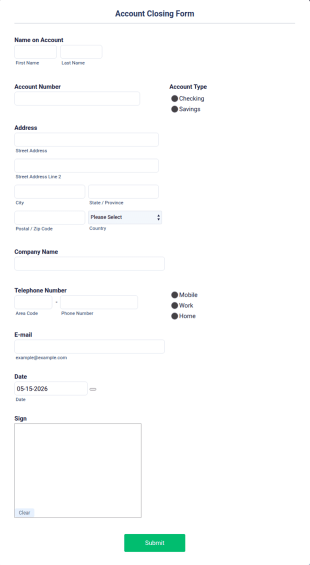 Account Closing Form Template