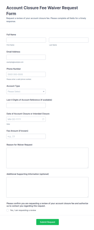 Account Closure Fee Waiver Request Form Template