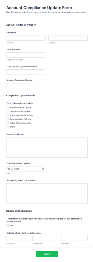 Account Compliance Update Form Template