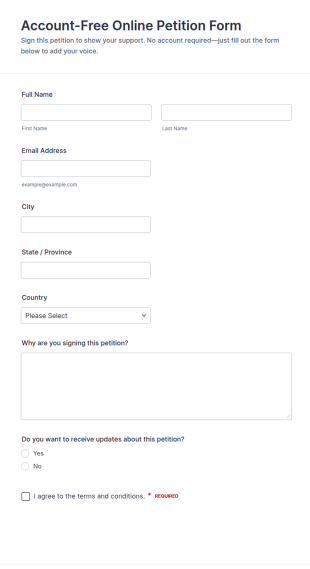 Account Free Online Petition Form Template