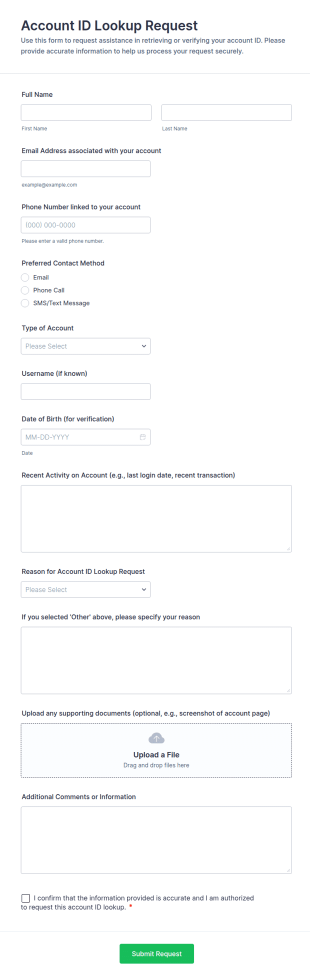 Account ID Lookup Request Form Template