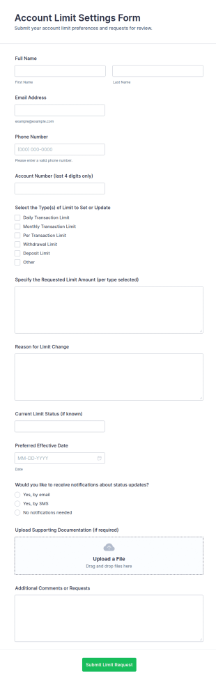 Account Limit Settings Form Template
