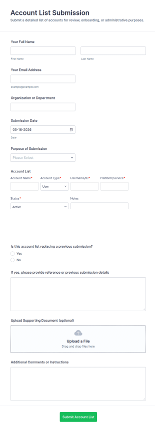 Account List Submission Form Template